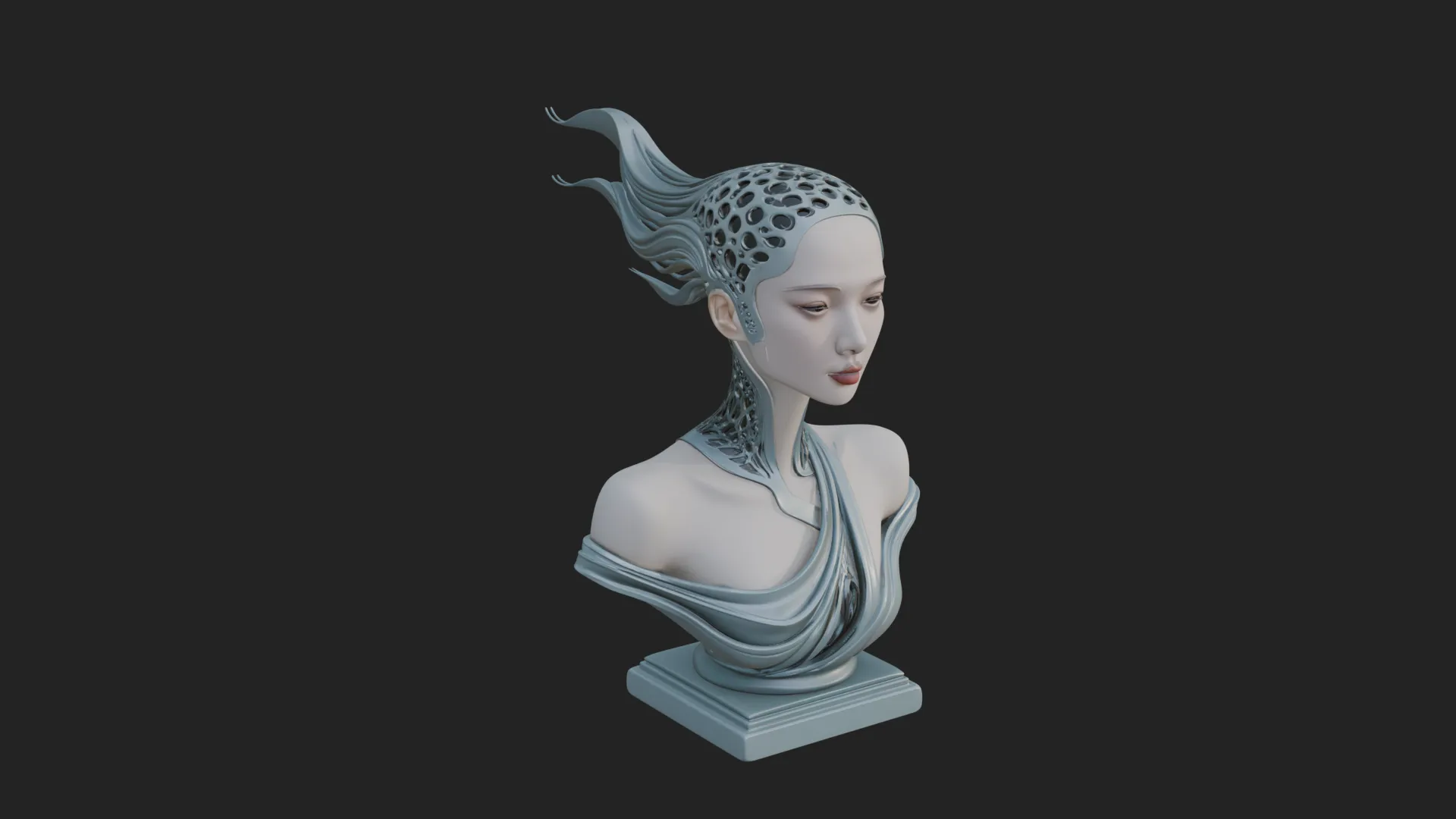 Ethereal Lace Woman Bust Statue Design 1 - 3D Print Model 3D Print Model .c4d .max .obj .3ds .fbx .stl .blend
