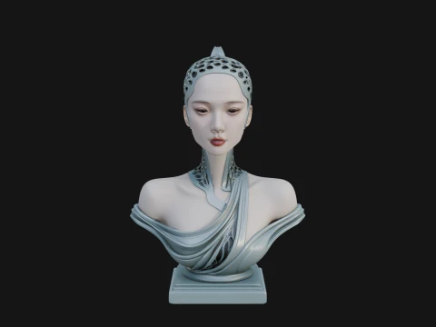 Ethereal Lace Woman Bust Statue Design 1 - 3D Print Model 3D Print Model
