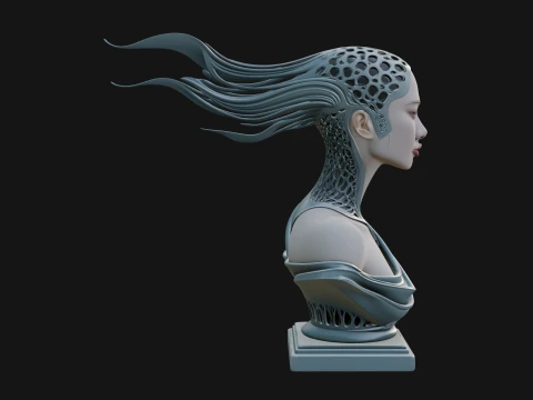 Ethereal Lace Woman Bust Statue Design 1 - 3D Print Model 3D Print Model