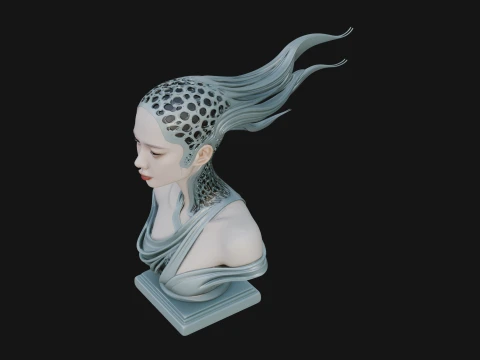 Ethereal Lace Woman Bust Statue Design 1 - 3D Print Model 3D Print Model