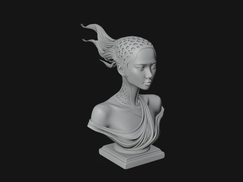 Ethereal Lace Woman Bust Statue Design 1 - 3D Print Model 3D Print Model