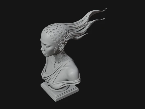 Ethereal Lace Woman Bust Statue Design 1 - 3D Print Model 3D Print Model