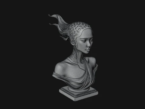 Ethereal Lace Woman Bust Statue Design 1 - 3D Print Model 3D Print Model