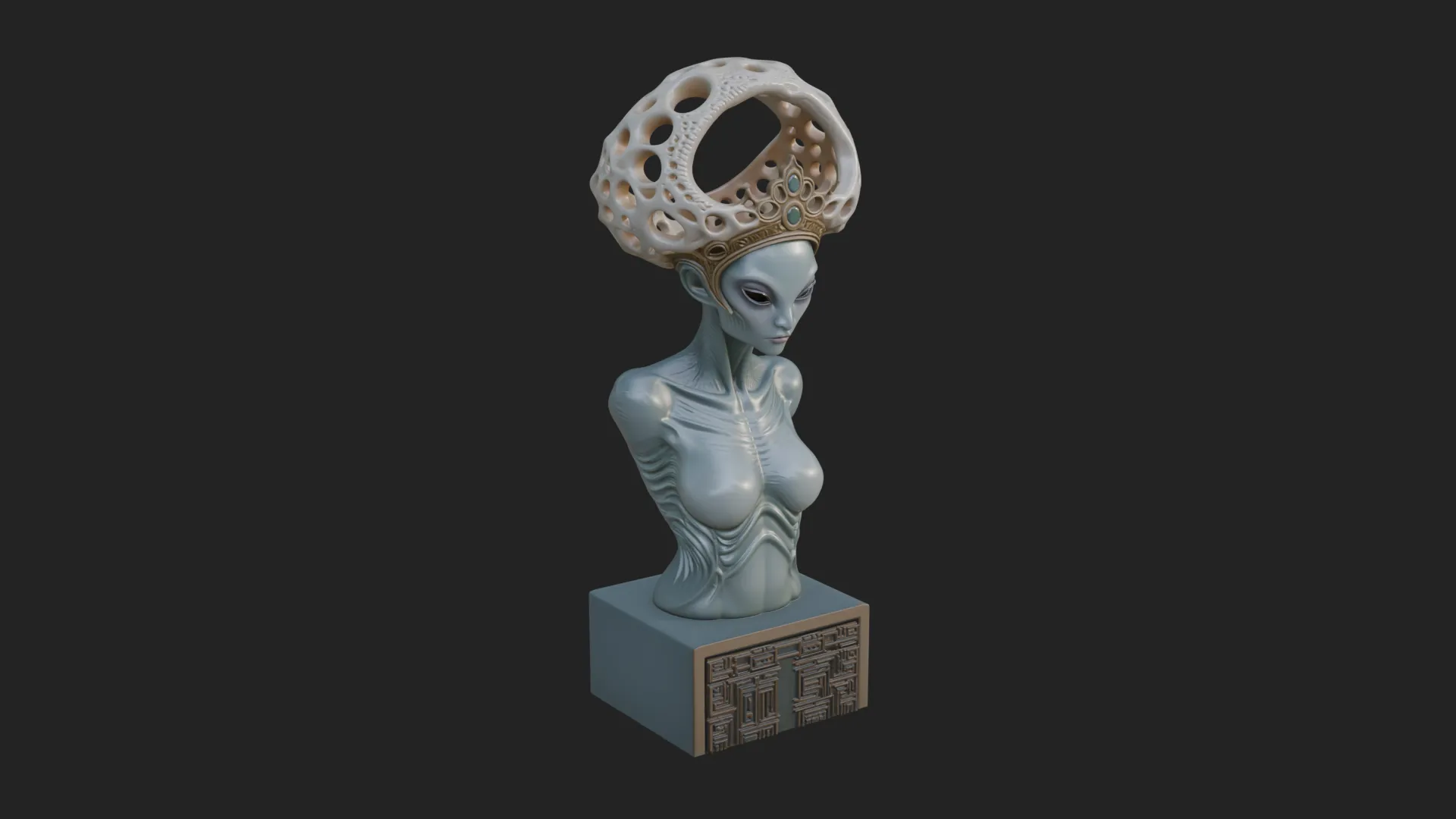 Alien Queen Bust Statue Design 1 - 3D Print Model 3D Print Model .c4d .max .obj .3ds .fbx .stl .blend 