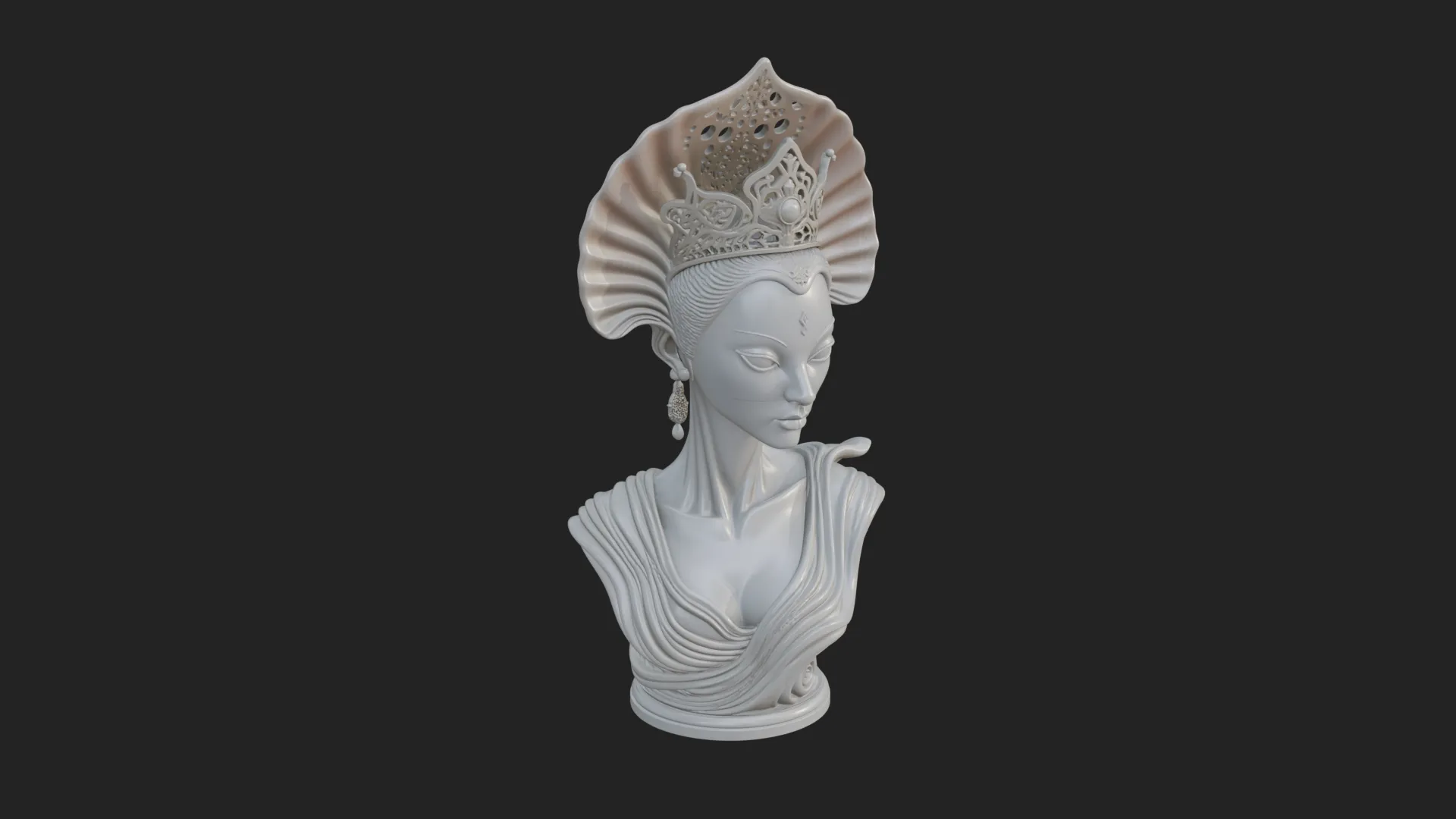 Shell Crown Woman Bust Statue Design 1 - 3D Print Model 3D Print Model .c4d .max .obj .3ds .fbx .stl .blend 