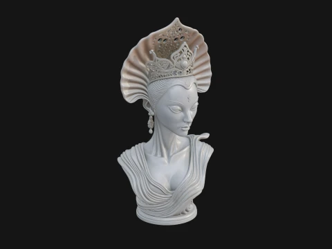 Shell Crown Woman Bust Statue Design 1 - 3D Print Model 3D Принт Модель