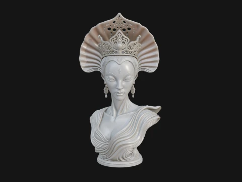 Shell Crown Woman Bust Statue Design 1 - 3D Print Model 3D Print Model