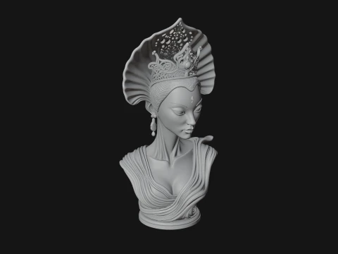 Shell Crown Woman Bust Statue Design 1 - 3D Print Model 3D Print Model