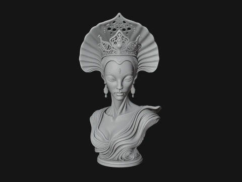 Shell Crown Woman Bust Statue Design 1 - 3D Print Model 3D Print Model