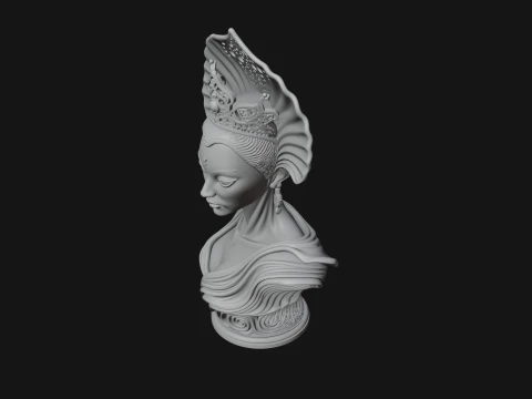 Shell Crown Woman Bust Statue Design 1 - 3D Print Model 3D Print Model