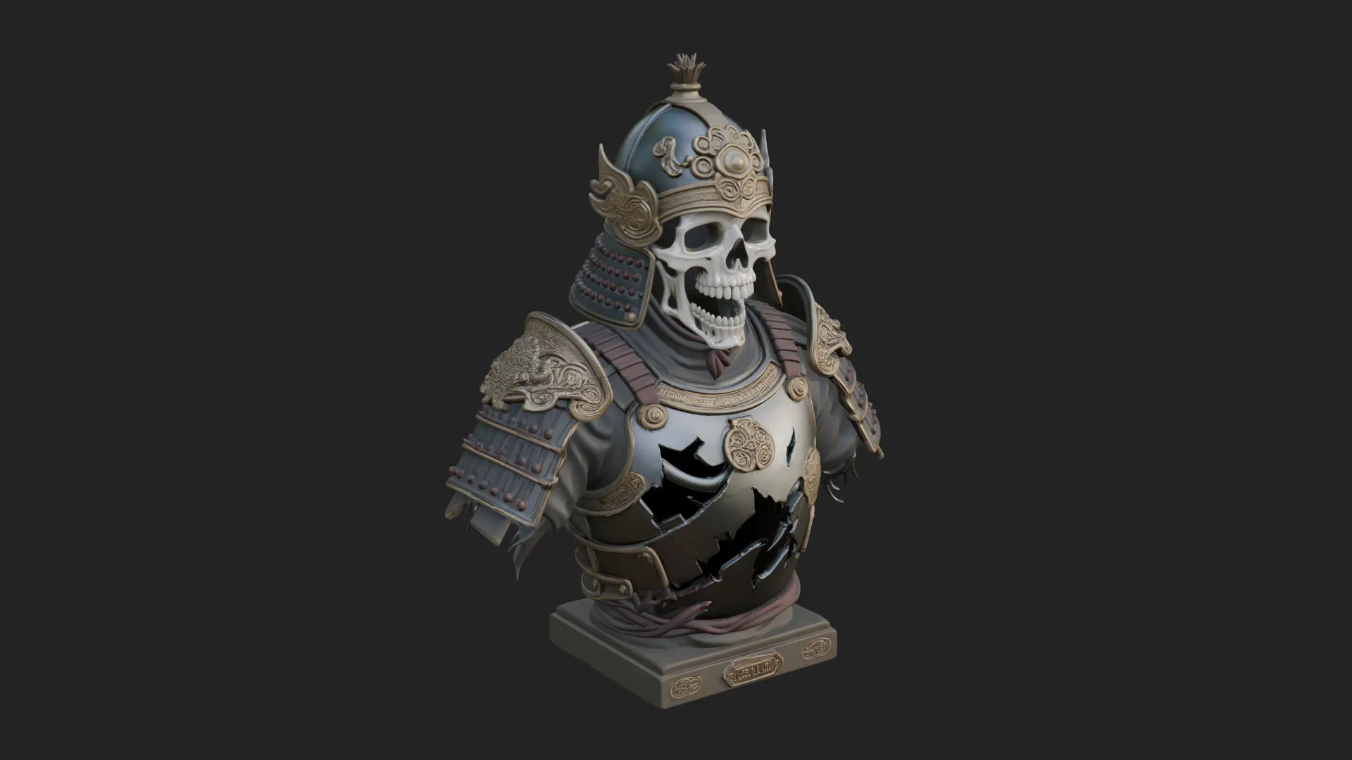 Skull Samurai Bust Statue Design 1 - 3D Print Model 3D Print Model .c4d .max .obj .3ds .fbx .stl .blend 
