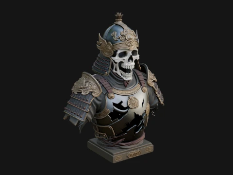 Skull Samurai Bust Statue Design 1 - 3D Print Model 3D Print Model