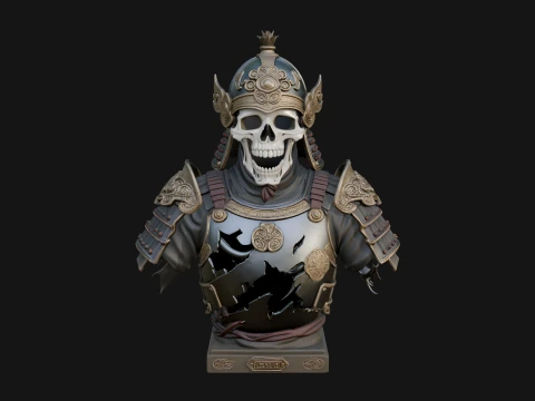 Skull Samurai Bust Statue Design 1 - 3D Print Model 3D Print Model