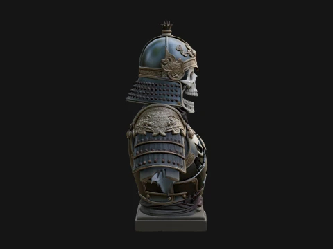 Skull Samurai Bust Statue Design 1 - 3D Print Model 3D Print Model