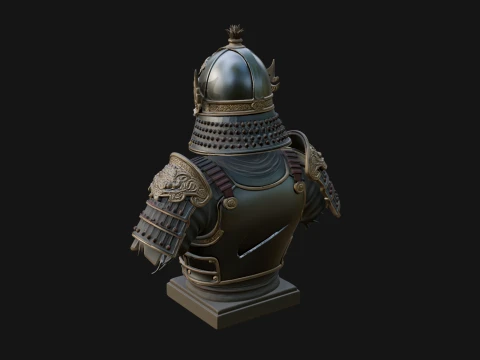 Skull Samurai Bust Statue Design 1 - 3D Print Model 3D Print Model