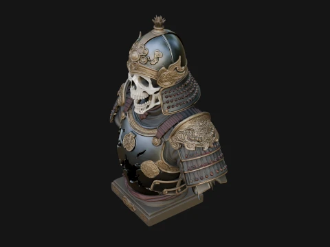 Skull Samurai Bust Statue Design 1 - 3D Print Model 3D Print Model