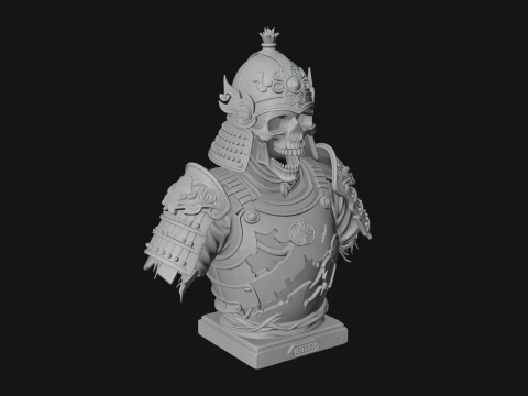 Skull Samurai Bust Statue Design 1 - 3D Print Model 3D Print Model