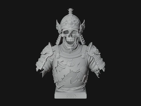 Skull Samurai Bust Statue Design 1 - 3D Print Model 3D Print Model
