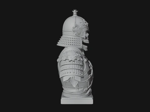 Skull Samurai Bust Statue Design 1 - 3D Print Model 3D Print Model