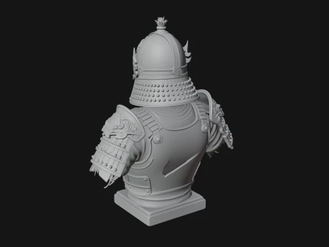 Skull Samurai Bust Statue Design 1 - 3D Print Model 3D Print Model