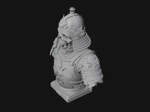 Skull Samurai Bust Statue Design 1 - 3D Print Model 3D Print Model