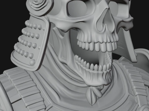 Skull Samurai Bust Statue Design 1 - 3D Print Model 3D Print Model