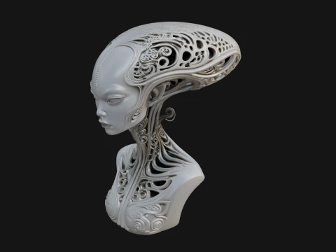 Biomechanical Alien Bust Statue Design 3 - 3D Print Model 3D Print Model