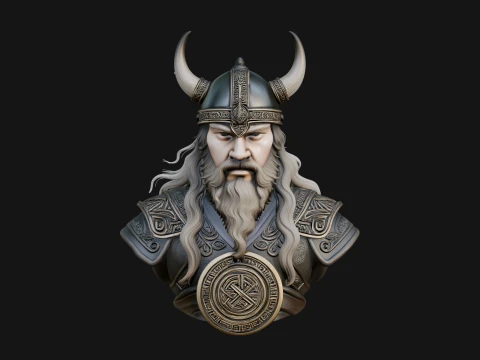 Viking Warrior Bust Statue Design 5 - 3D Print Model 3D Print Model