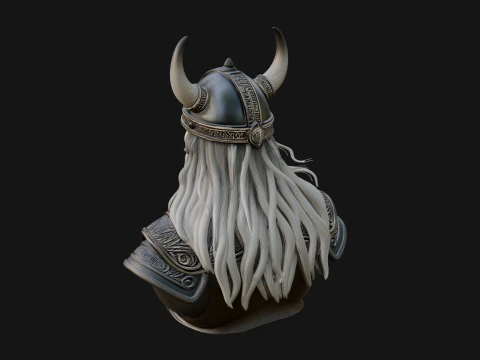 Viking Warrior Bust Statue Design 5 - 3D Print Model 3D Print Model
