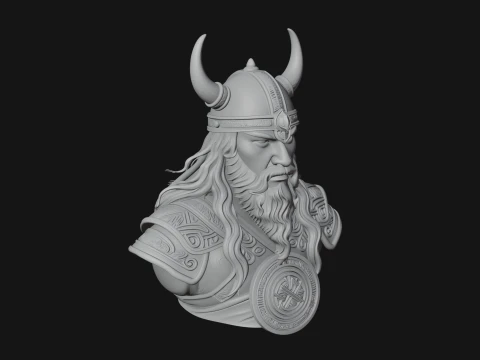 Viking Warrior Bust Statue Design 5 - 3D Print Model 3D Print Model