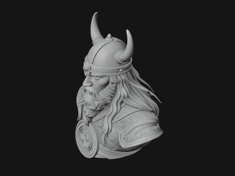 Viking Warrior Bust Statue Design 5 - 3D Print Model 3D Print Model