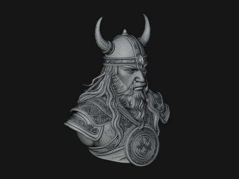 Viking Warrior Bust Statue Design 5 - 3D Print Model 3D Print Model