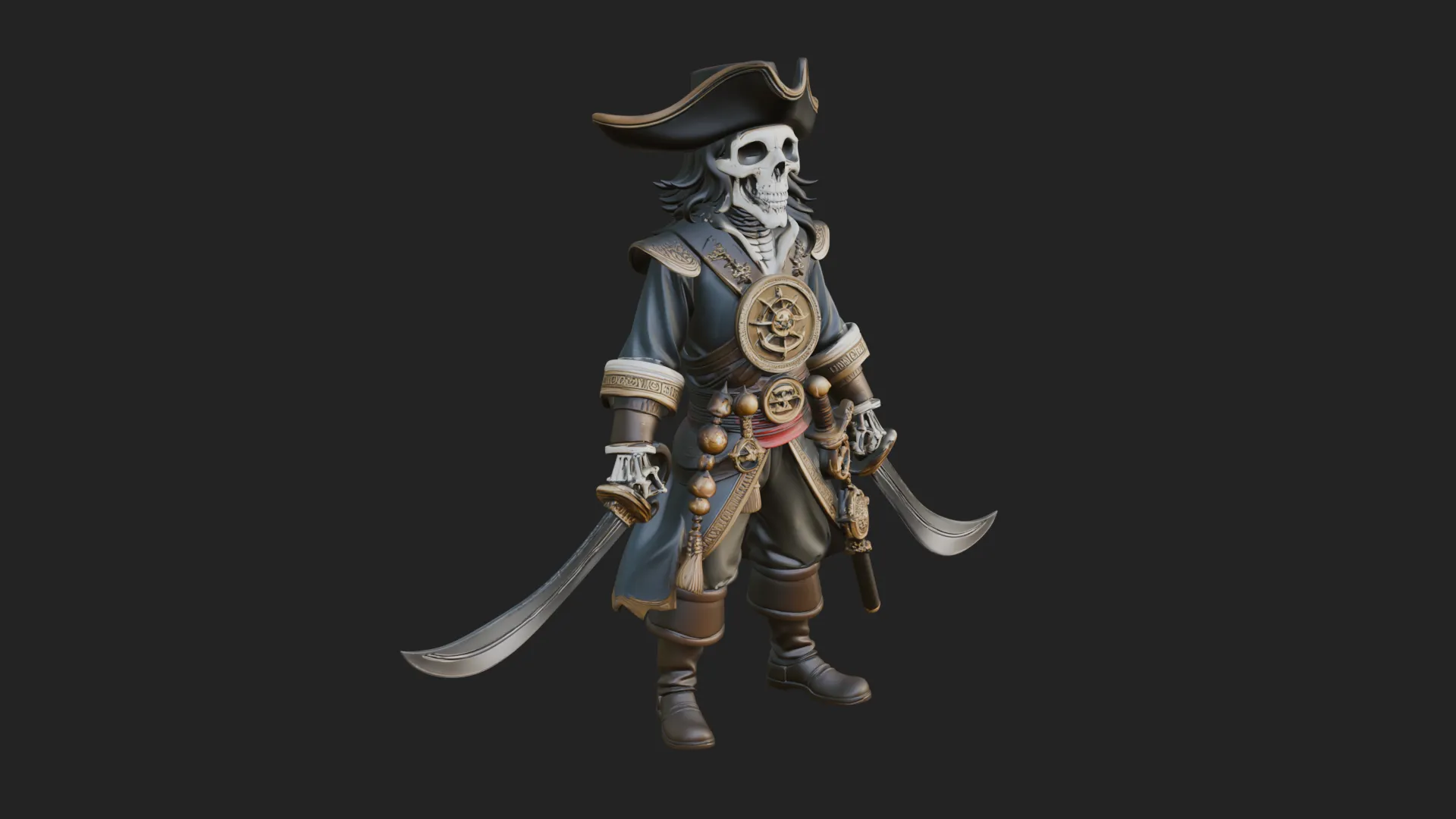 Skeleton Pirate Captain Statue Design 2 - 3D Print Model 3D Print Model .c4d .max .obj .3ds .fbx .stl .blend 