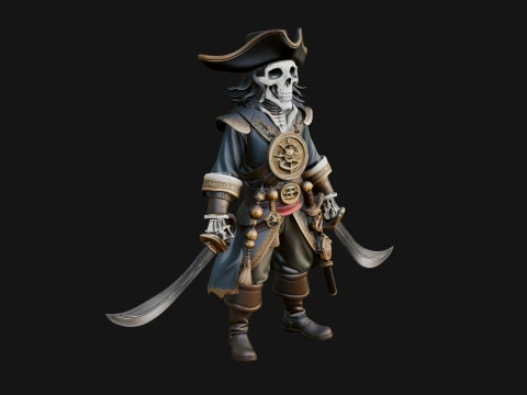 Skeleton Pirate Captain Statue Design 2 - 3D Print Model 3D Print Model