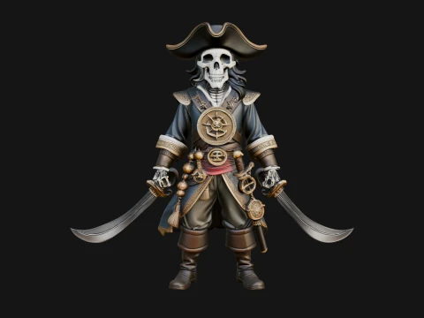 Skeleton Pirate Captain Statue Design 2 - 3D Print Model 3D Print Model