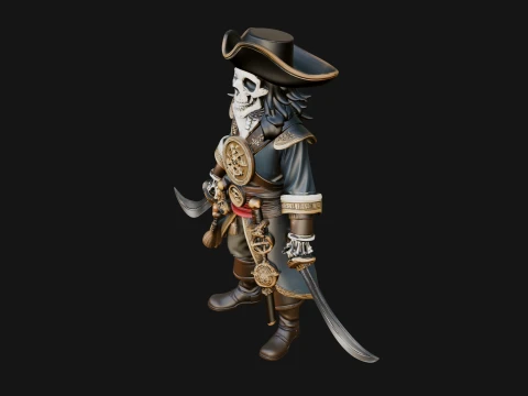 Skeleton Pirate Captain Statue Design 2 - 3D Print Model 3D Print Model