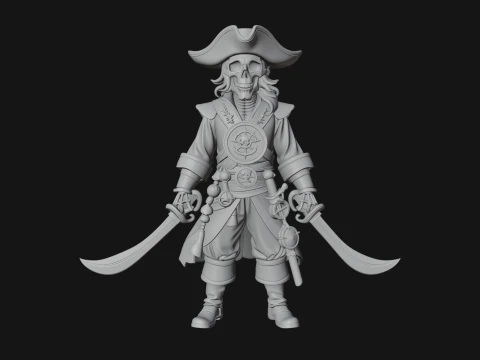 Skeleton Pirate Captain Statue Design 2 - 3D Print Model 3D Print Model