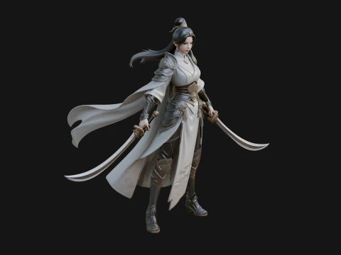Chinese Swordswoman Statue Design 1 - 3D Print Model 3D 프린트 모델