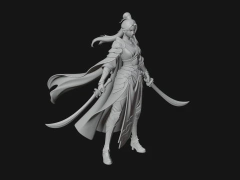 Chinese Swordswoman Statue Design 1 - 3D Print Model 3D Print Model