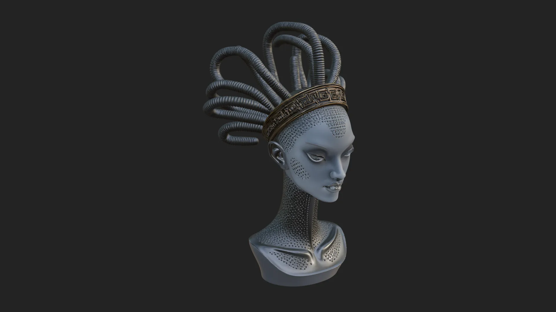 Alien Bust with Tube Crown Statue Design 2 - 3D Print Model 3D Print Model .c4d .max .obj .3ds .fbx .stl .blend 