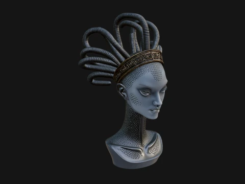 Alien Bust with Tube Crown Statue Design 2 - 3D Print Model 3D Print Model