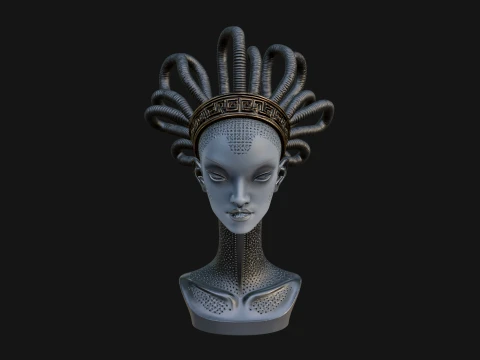 Alien Bust with Tube Crown Statue Design 2 - 3D Print Model 3D Print Model