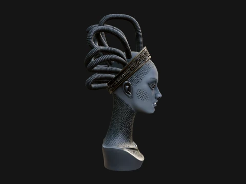 Alien Bust with Tube Crown Statue Design 2 - 3D Print Model 3D Print Model