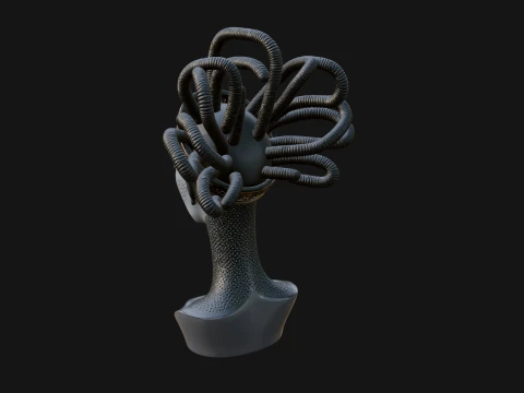 Alien Bust with Tube Crown Statue Design 2 - 3D Print Model 3D Print Model