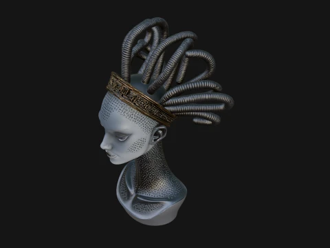 Alien Bust with Tube Crown Statue Design 2 - 3D Print Model 3D Print Model