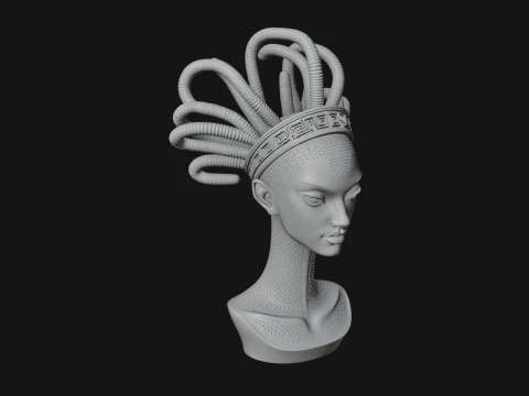 Alien Bust with Tube Crown Statue Design 2 - 3D Print Model 3D Print Model
