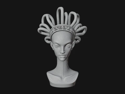 Alien Bust with Tube Crown Statue Design 2 - 3D Print Model 3D Print Model