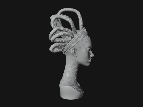 Alien Bust with Tube Crown Statue Design 2 - 3D Print Model 3D Print Model