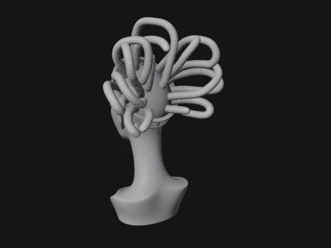 Alien Bust with Tube Crown Statue Design 2 - 3D Print Model 3D Print Model