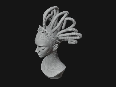 Alien Bust with Tube Crown Statue Design 2 - 3D Print Model 3D Print Model